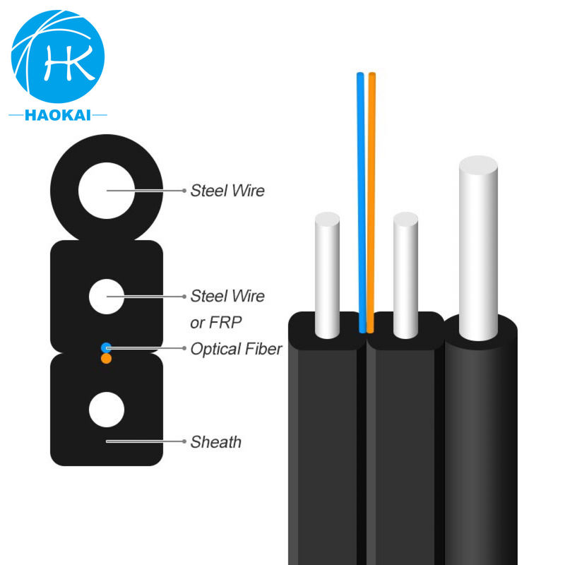 FTTH 空中光ファイバーケーブル 2コア 露天ドロップ光ファイバーケーブル LSZH 黒色